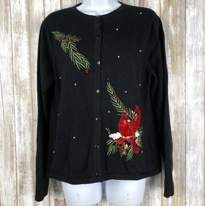 Classic Elements Black Christmas Cardigan Women's Sweater Cardinal Size …